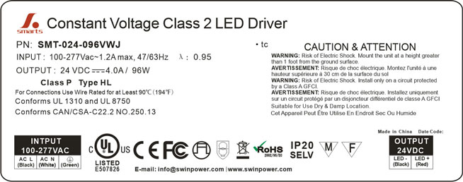 24v dc 100W led driver with UL CUL certification