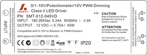 12v 45w 0-10v dimmable led power driver 