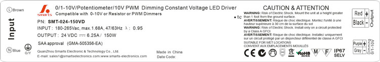 150W 24V pwm dimmable led driver