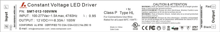 UL certification 100w Outdoor LED Driver Power Supply