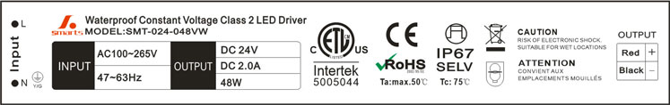 waterproof 24v 2a ETL CE class 2 led power supply