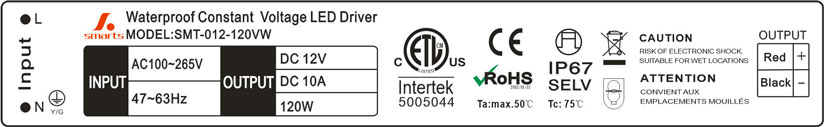 Waterproof IP67 120w 12v power supplies