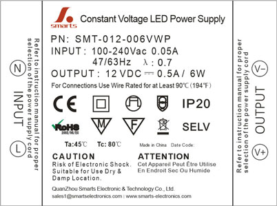 CE ROHS listed mini 12v 6w lighting power supply