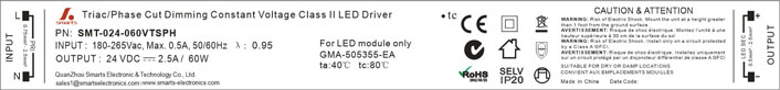 220v 240v ac to 24v dc 60W constant voltage thin triac dimmable led driver