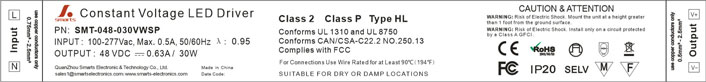 CE listed 220Vac 48Vdc 30W IP20 super slim led strip driver