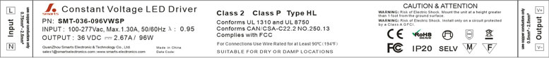 277v ac to 36v dc 96w led constant voltage mini power supply