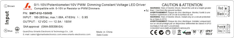 150w led dimming power supply 12v ip67