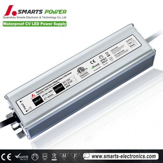 12V 5 Amp Waterproof Power Supply, 60W Class 2 LED Driver