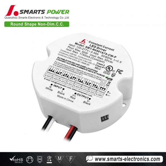 Best Maximum Power 50W Constant Current Round LED Driver 600–1750mA Selectable