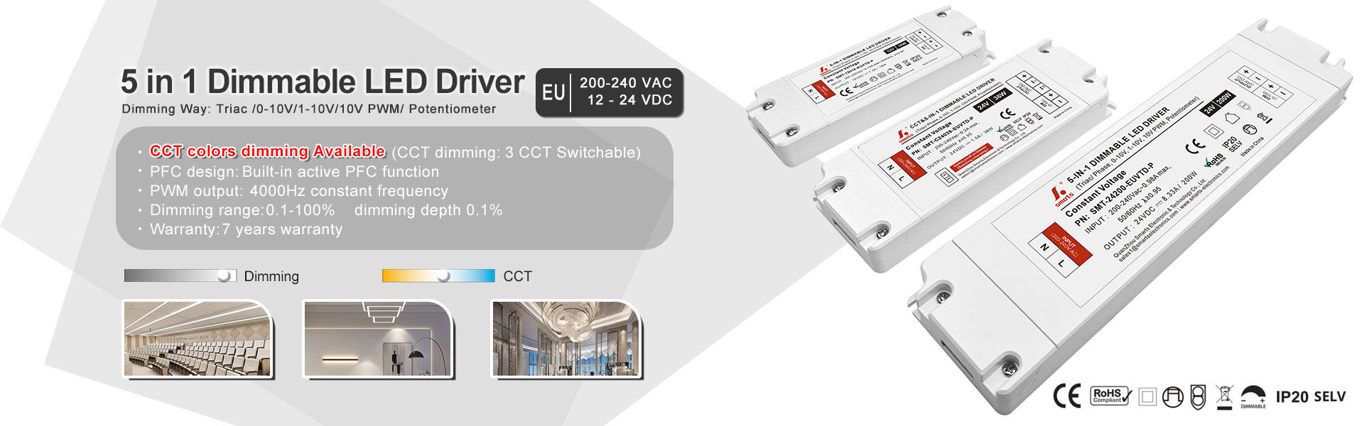 200-240Vac Triac 0-10V 5 in 1 Dimmable led driver