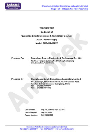 Smarts Power adapter DOE listed